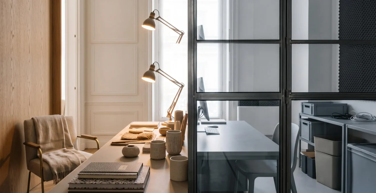 Studio de design français où deux surfaces miroir contrastées symbolisent l'écart entre le discours premium d'une marque et son image visuelle réelle