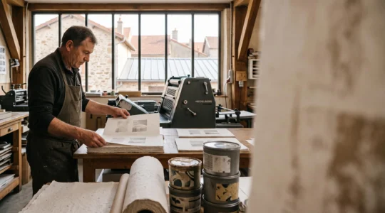 Atelier d'impression écologique français mêlant savoir-faire artisanal et matériaux durables pour une communication RSE maîtrisée