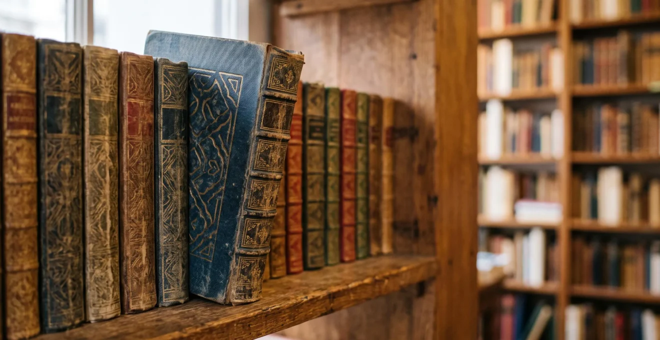 Ouvrage à la reliure épaisse et soignée posé sur une étagère de bibliothèque, évoquant l'allure d'un livre de librairie française