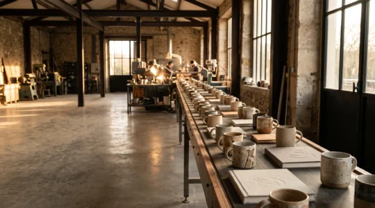 Atelier de production illustrant la personnalisation de masse de produits en serie